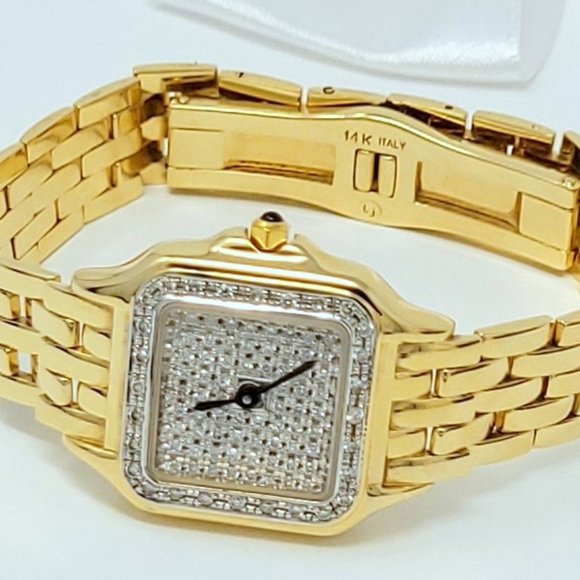 Diamond 14K Gold Geneve Vintage Bracelet Watch | 1.25ctw | Made in Italy | 60.5g - Picture 4 of 6